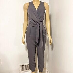 ASTR the Label Womens Sleeveless Wrap Front Tie Waist Jumpsuit Charcoal Gray S